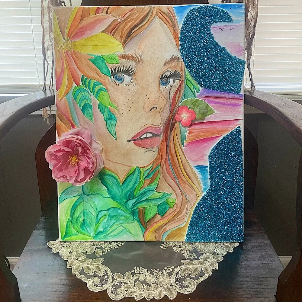 “California Dreaming” 16x20in Handpainted Watercolor on Canvas - Picture 1 of 3